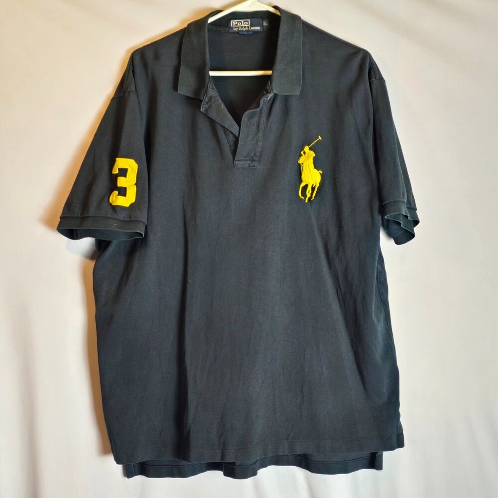 Polo Ralph Lauren Big Pony #3 Black Short Sleeve Rugby Shirt Custom Fit Large XL